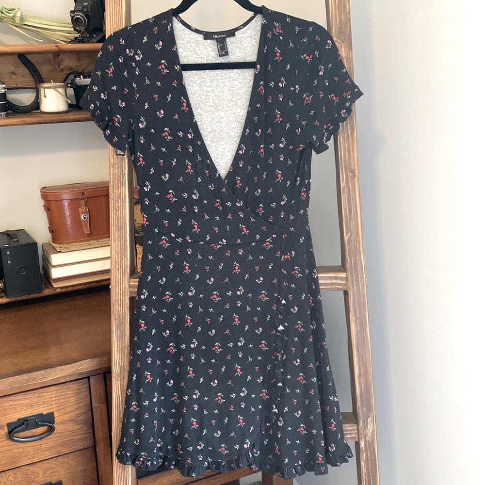 Charcoal flowered Wrap Dress